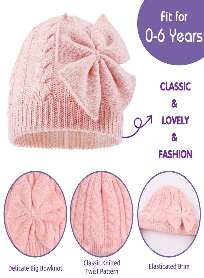 Zsedrut Cotton Baby Girls Knit Hats Toddler Infant Beanie Caps Bow Winter Hat For Girls, Pink, 0-6 Months - Image 2