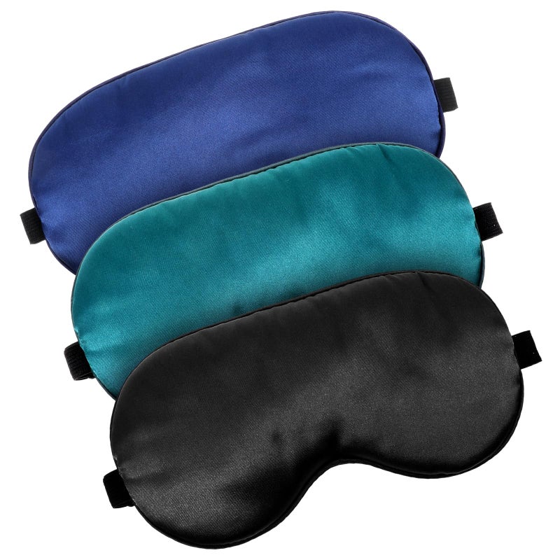 Wanmu 3 Pcs Sleep Mask Silk Blackout Eye Mask Cover with Adjustable Strap Satin Night Blindfold Eyeshade Nap for Men and Women Travel Sleeping Black Blue Green - Image 3