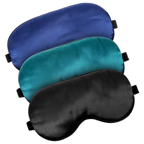 Wanmu 3 Pcs Sleep Mask Silk Blackout Eye Mask Cover with Adjustable Strap Satin Night Blindfold Eyeshade Nap for Men and Women Travel Sleeping Black Blue Green - Image 2