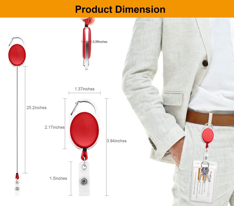 Fushing 20Pcs Retractable ID Badge Holders ID Badge Reels with Clip Retractable Badge Holders for Office Worker Doctor Nurse (Red) - Image 2