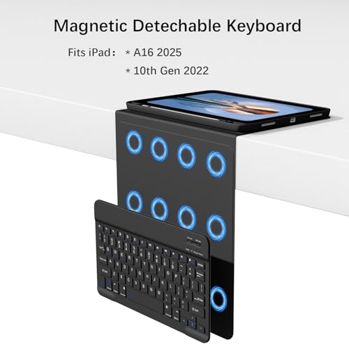 Divufus Keyboard Case for iPad 11th Generation (A16) 2025, for iPad 10th Generation 2022 [Magnetic Detachable Wireless Keyboard][Support 3 System] Folio Case with Pencil Holder, Black - Image 3