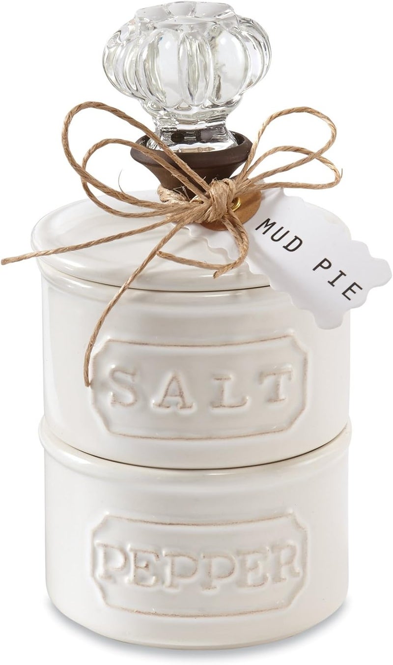MudPie Door Knob Salt Cellar Set, White - Image 1