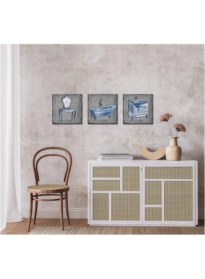 مؤسسة فكرة اليوم مجموعة من 3 لوحات فنية تجريدية لجدار الحمام من Today Idea | لوحة فنية مؤطرة لحوض الاستحمام وحوض الغسيل | رمادي وأزرق، جاهزة للتعليق | 12 × 12 بوصة لديكور الحمام أو غرفة النوم - Image 4