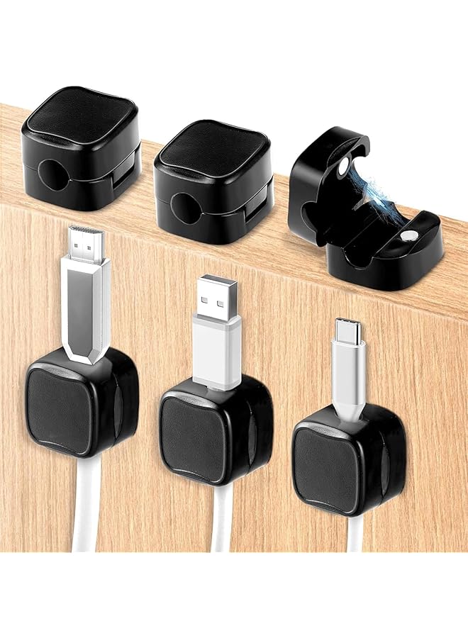 PROMASS Magnetic Cord Organizer Holder, 6 Pack Desk Cable Clips Management, Hide Phone Charging Cable Keeper, Strong Adhesive Wire Charger Holder for Home Office Desk Phone Car Wall Desktop Nightstand (Black) - Image 1