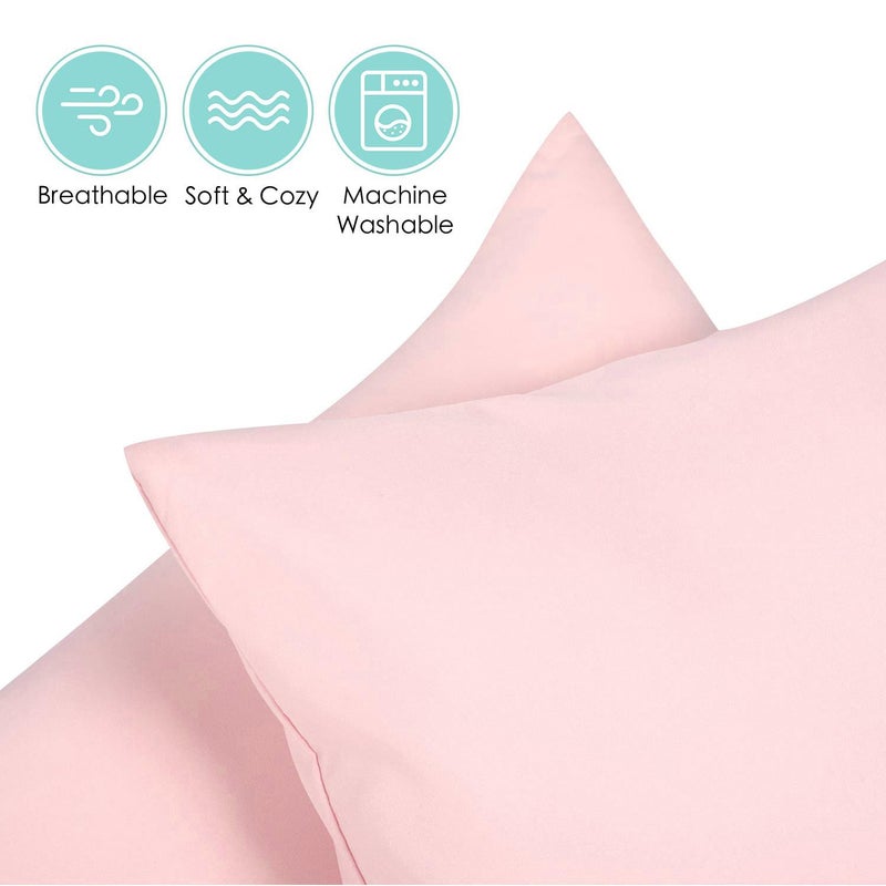 TILLYOU تيلليو غطاء وسادة للأطفال 2 حزمة مع إغلاق ظرفي، 13" × 18" من الألياف الدقيقة الناعمة للسفر للأطفال للأولاد والبنات، وردي - Image 2