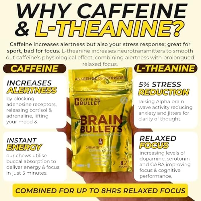 Caffeine Bullet 80 ملغ كافيين و 160 ملغ L-ثيانين حلوى تعزيز التركيز (4 حصص) – مجموعة نوتروبيك مدعومة بالعلوم العصبية، دعم الذكاء والقدرة المعرفية | نكهة كراميل فريبي - Image 3