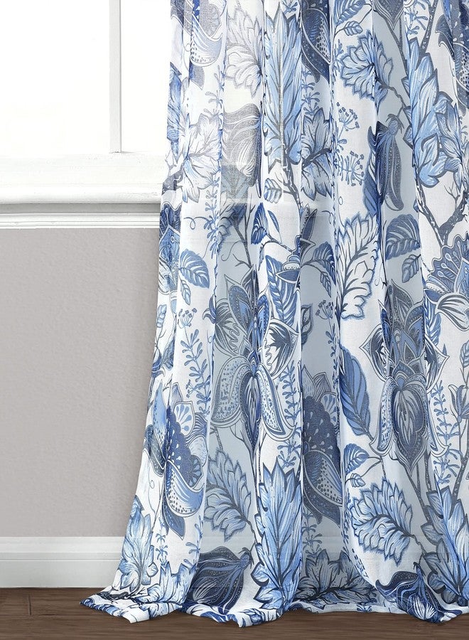 Lush Decor Cynthia Jacobean Sheer Window Curtain Panel Pair, 84" Long x 52" Wide, Blue - Image 4