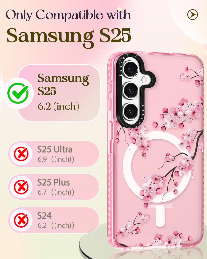 Lotadilo Cute Case for Samsung Galaxy S25 for Women Girls - Funny Peach Blossom Design Compatible with Magsafe Magnetic Ring Holder Kickstand Fashion TPU Phone Covers - Image 2