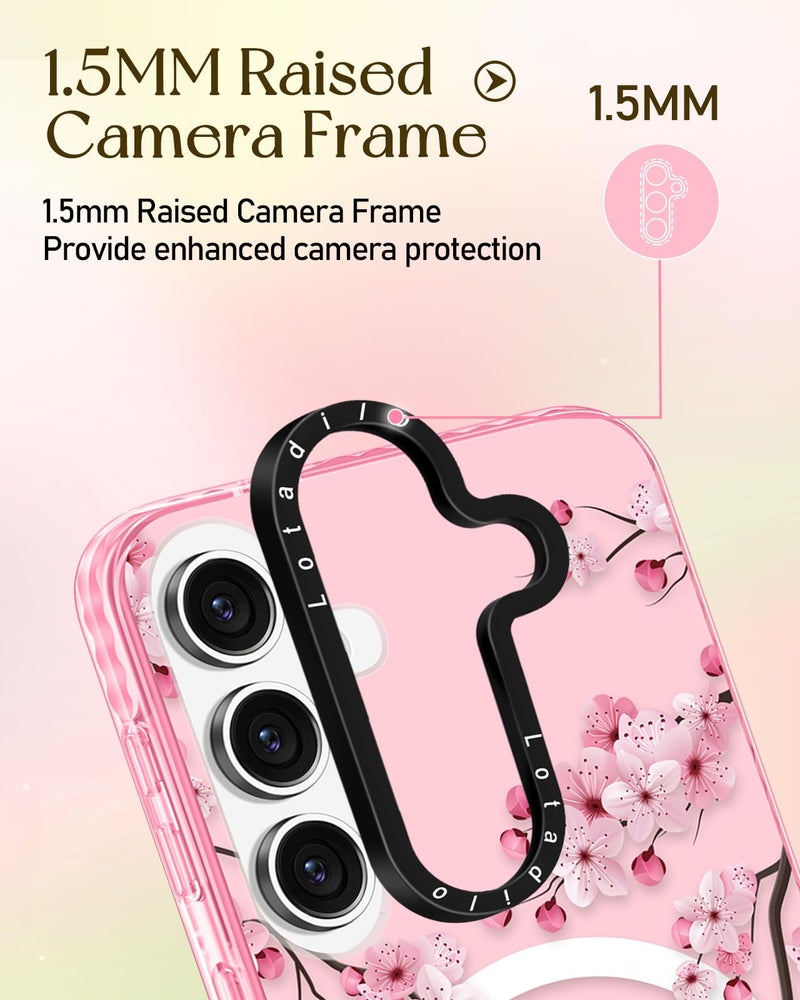 Lotadilo Cute Case for Samsung Galaxy S25 for Women Girls - Funny Peach Blossom Design Compatible with Magsafe Magnetic Ring Holder Kickstand Fashion TPU Phone Covers - Image 3