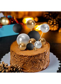 HY 32 Pcs Ball Cake Topper Decorations Mini Balloons Cake Topper Sticks Foam Balls Cake Picks Cake Topper Balls Cake Decorations for Wedding Party Birthday Cake Decorations (Gold Silver Black)  - Image 5