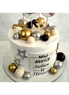 HY 32 Pcs Ball Cake Topper Decorations Mini Balloons Cake Topper Sticks Foam Balls Cake Picks Cake Topper Balls Cake Decorations for Wedding Party Birthday Cake Decorations (Gold Silver Black)  - Image 4