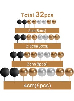 HY 32 Pcs Ball Cake Topper Decorations Mini Balloons Cake Topper Sticks Foam Balls Cake Picks Cake Topper Balls Cake Decorations for Wedding Party Birthday Cake Decorations (Gold Silver Black)  - Image 2