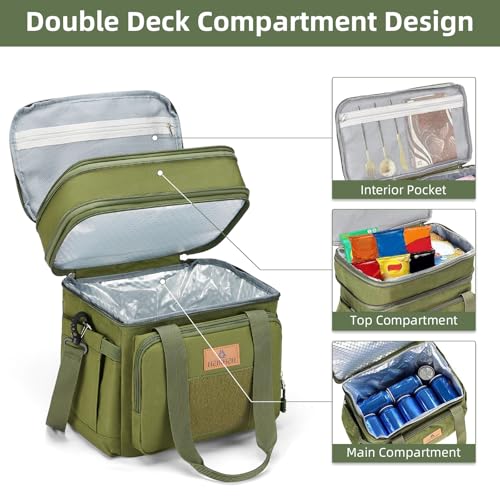 HSHRISH Lunch Box for Men, Large Expandable Tactical Lunch Bag, Durable Leakproof Cooler Bag with Molle Webbing, Lunch Box for Men Work Picnic Trip Camping, 24 Can/16 L, Army Green - Image 3