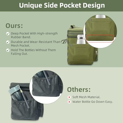 HSHRISH Lunch Box for Men, Large Expandable Tactical Lunch Bag, Durable Leakproof Cooler Bag with Molle Webbing, Lunch Box for Men Work Picnic Trip Camping, 24 Can/16 L, Army Green - Image 4
