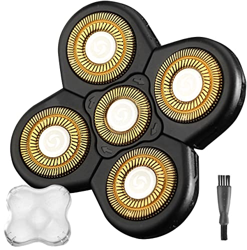 WAHFOX Universal 5 Blades Electric Shaver Replacement Heads for Head Shaver, 5 Blades Shaver Replacement Heads for Head Razor Blades Wet and Dry with Blade Cover (5 Gold) - Image 1