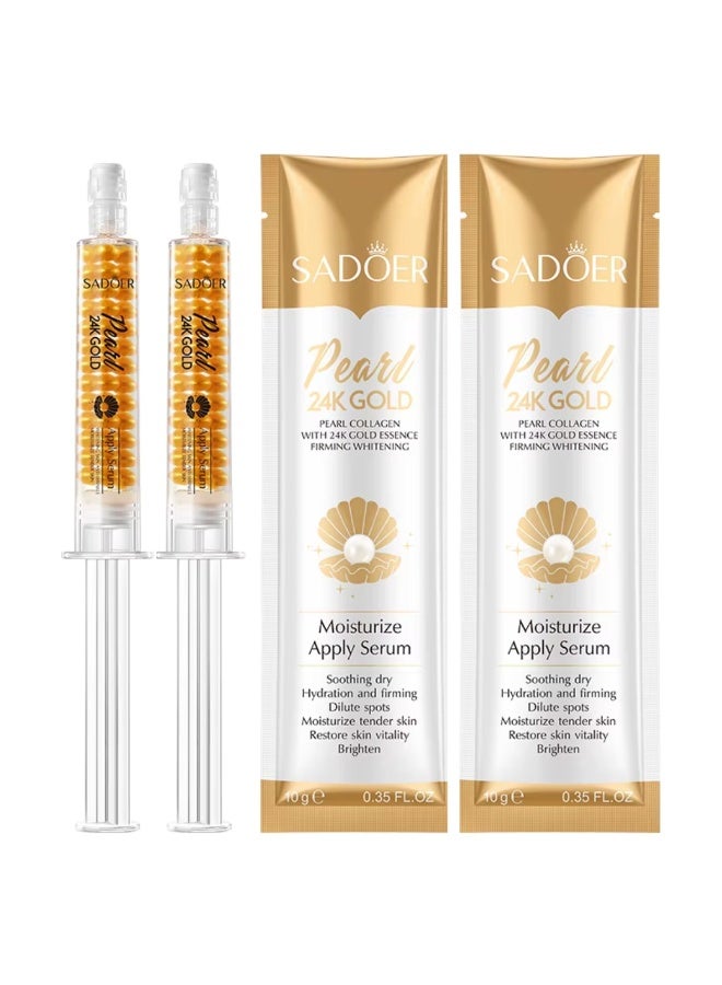 SADOER 2Pcs Pearl 24K Gold Serum Moisturizing Firming Whitening Pearl Collagen with 24K Gold Essence Soothing Dry Skin Hydrating Repairing Brightening 24K Gold Apply Facial Serum for Face 2x10G - Image 1