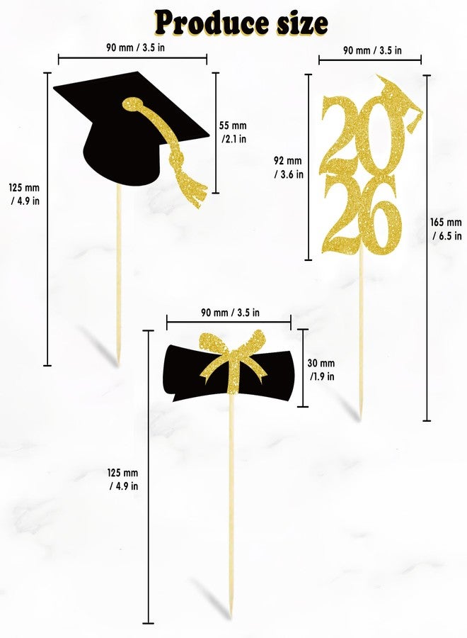 OHOME Graduation Decorations 2026-36 PCS Graduation Cupcake Toppers - 2026 Graduation Party Decorations - Mini Cake Decorations for Class of 2026,Diploma, 2026, Grad Cap Set (Black) - Image 2