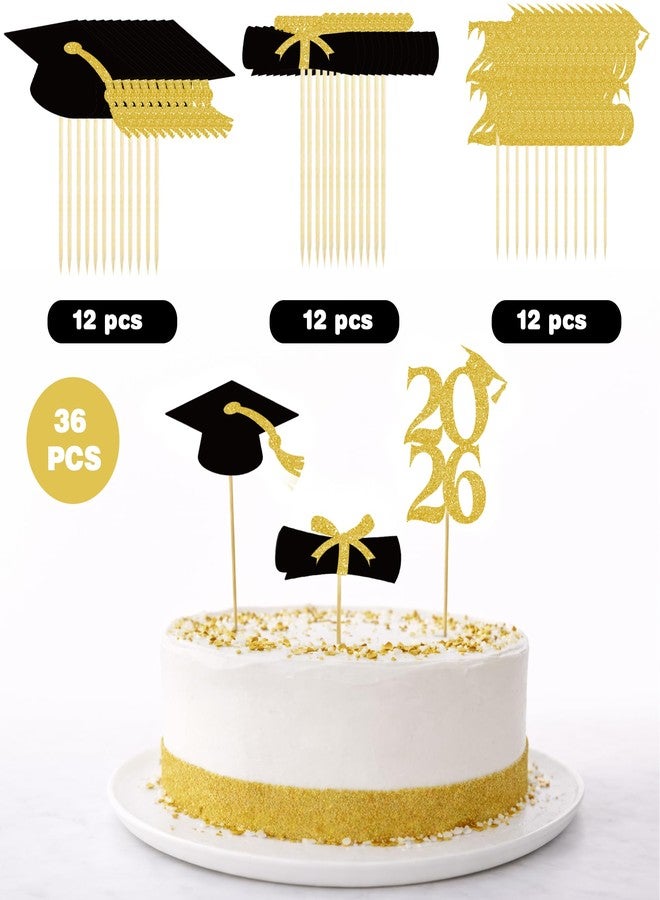 OHOME Graduation Decorations 2026-36 PCS Graduation Cupcake Toppers - 2026 Graduation Party Decorations - Mini Cake Decorations for Class of 2026,Diploma, 2026, Grad Cap Set (Black) - Image 3