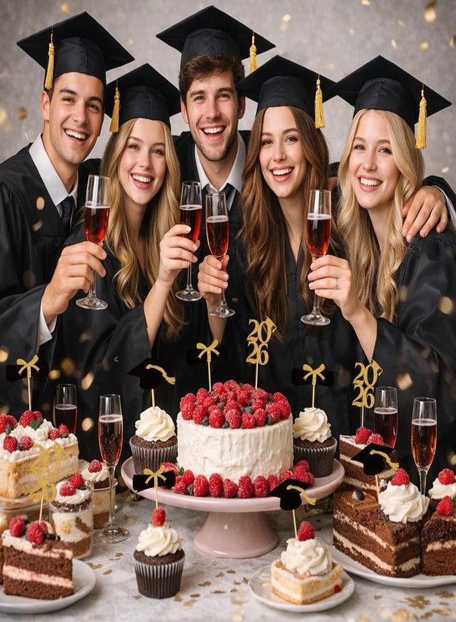OHOME Graduation Decorations 2026-36 PCS Graduation Cupcake Toppers - 2026 Graduation Party Decorations - Mini Cake Decorations for Class of 2026,Diploma, 2026, Grad Cap Set (Black) - Image 5