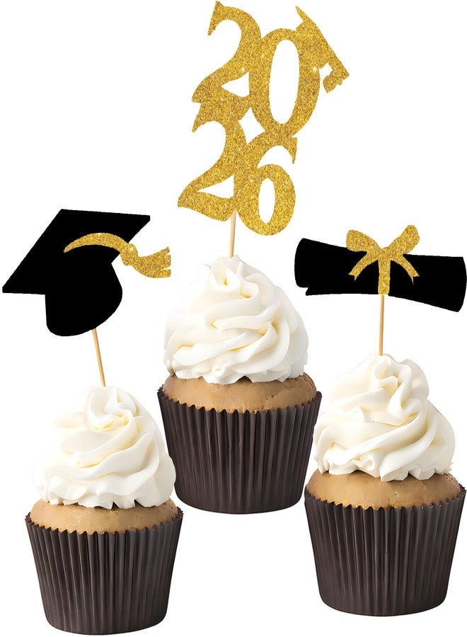 OHOME Graduation Decorations 2026-36 PCS Graduation Cupcake Toppers - 2026 Graduation Party Decorations - Mini Cake Decorations for Class of 2026,Diploma, 2026, Grad Cap Set (Black) - Image 1