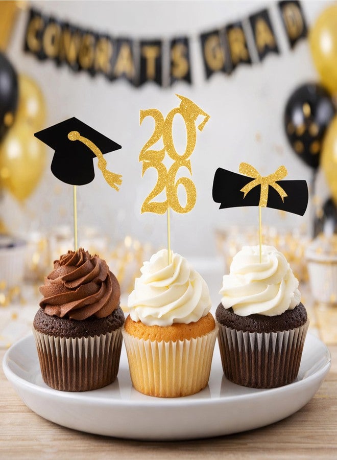 OHOME Graduation Decorations 2026-36 PCS Graduation Cupcake Toppers - 2026 Graduation Party Decorations - Mini Cake Decorations for Class of 2026,Diploma, 2026, Grad Cap Set (Black) - Image 4