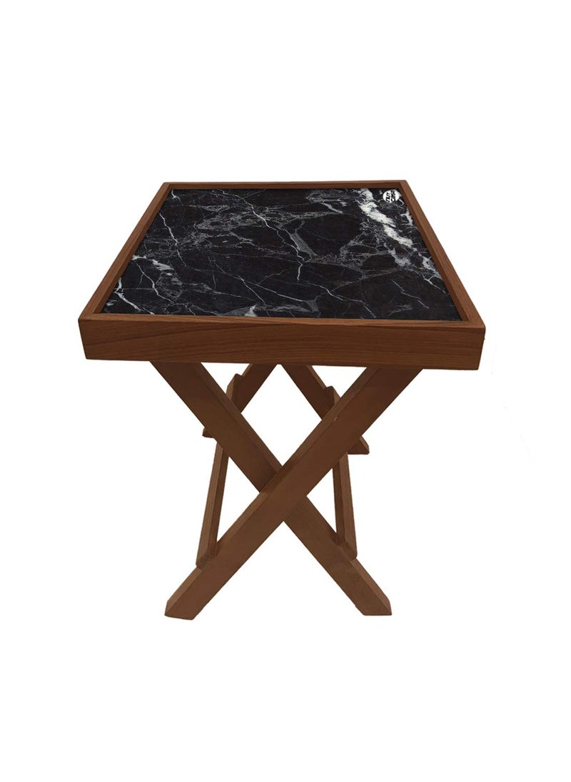 Nutcase Nutcase Designer Teak Wood Side Table Folding Wooden Bedside Coffee Table NOT Real Marble Black Style  - Image 5