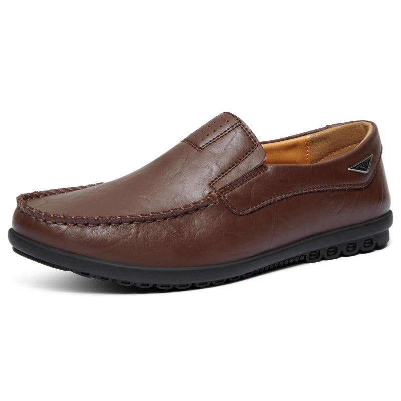 Go Tour Men's Premium Genuine Leather Casual Slip on Loafers Breathable Driving Shoes Fashion Slipper A Dark Brown 10.5/46 - Image 1