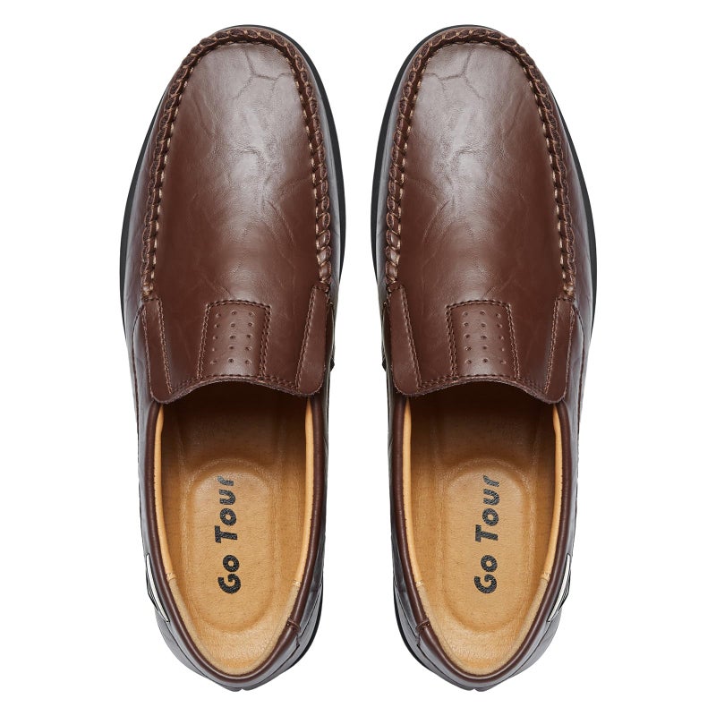 Go Tour Men's Premium Genuine Leather Casual Slip on Loafers Breathable Driving Shoes Fashion Slipper A Dark Brown 10.5/46 - Image 2