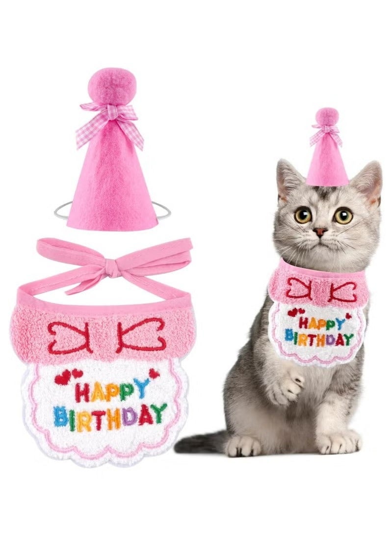 GIFT Birthday Hat Scarf Set for Pet Puppy Cats, Princess Cat Costumes for Cats, Cute Lace Bandanas for Cats, Pet Birthday Party Decorations Set - Image 1