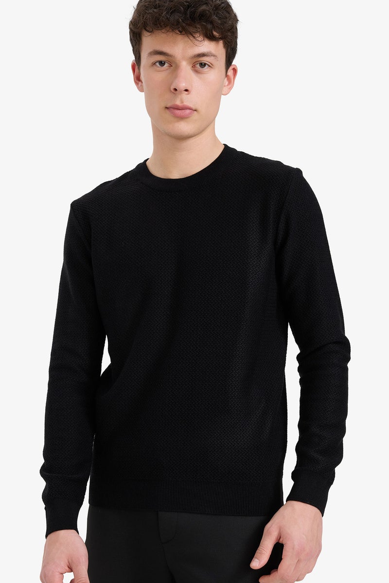 DeFacto Black Man Standard Fit Crew Neck Knitwear Pullover Casual - Image 1