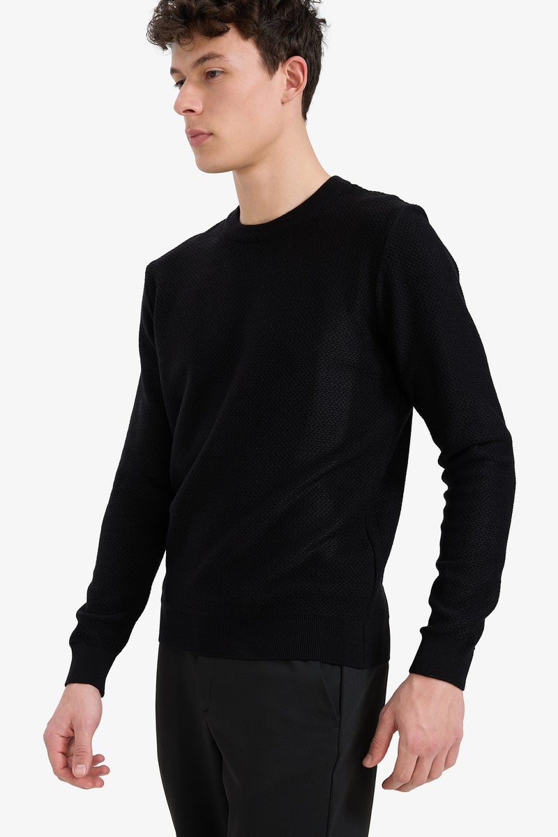 DeFacto Black Man Standard Fit Crew Neck Knitwear Pullover Casual - Image 3
