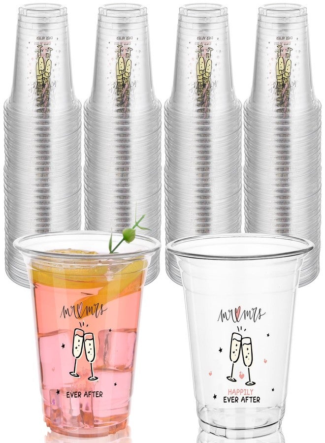 Furbeko 200 Pack Plastic Wedding Cups Bulk 12oz Disposable Clear Party Mr and Mrs Cup for Bridal Shower Anniversary Reception Birthday Parties Supplies - Image 1