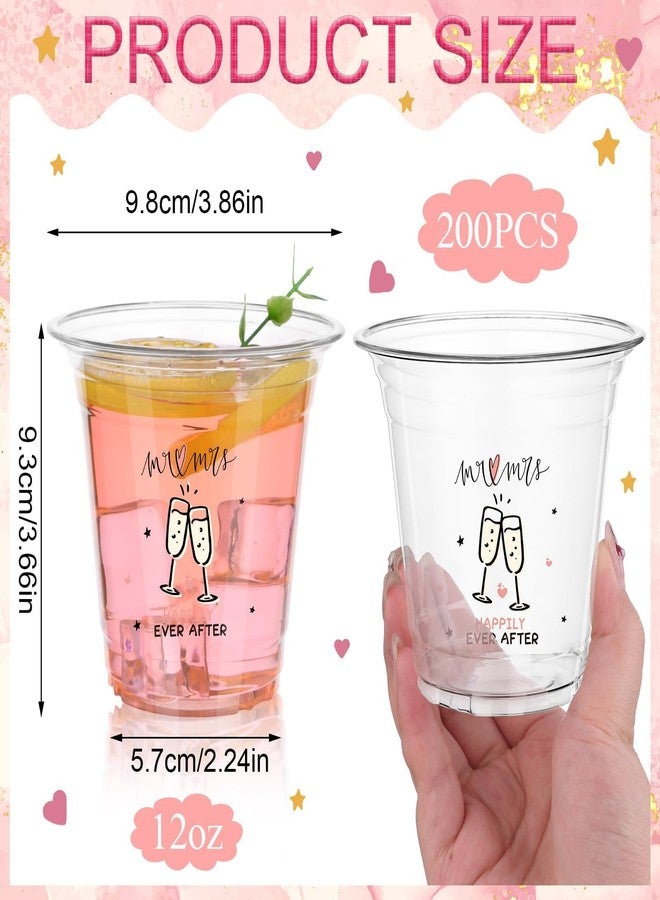 Furbeko 200 Pack Plastic Wedding Cups Bulk 12oz Disposable Clear Party Mr and Mrs Cup for Bridal Shower Anniversary Reception Birthday Parties Supplies - Image 2
