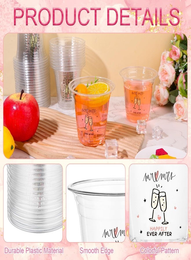 Furbeko 200 Pack Plastic Wedding Cups Bulk 12oz Disposable Clear Party Mr and Mrs Cup for Bridal Shower Anniversary Reception Birthday Parties Supplies - Image 3