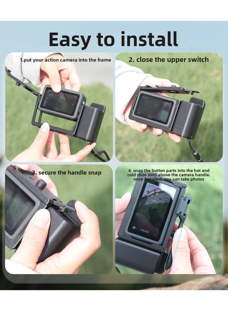 Street Shooting Handle for DJI Osmo Action6 – Rabbit Cage Grip with Lens Cover, Quick Access, Multi-Angle Shooting, Wrist Strap Included - Image 4