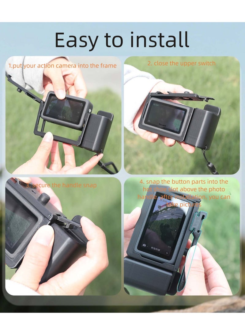 مقبض تصوير الشارع لـ DJI Osmo Action6 – قبضة Rabbit Cage مع غطاء عدسة، وصول سريع، تصوير متعدد الزوايا، مع حزام معصم - Image 4