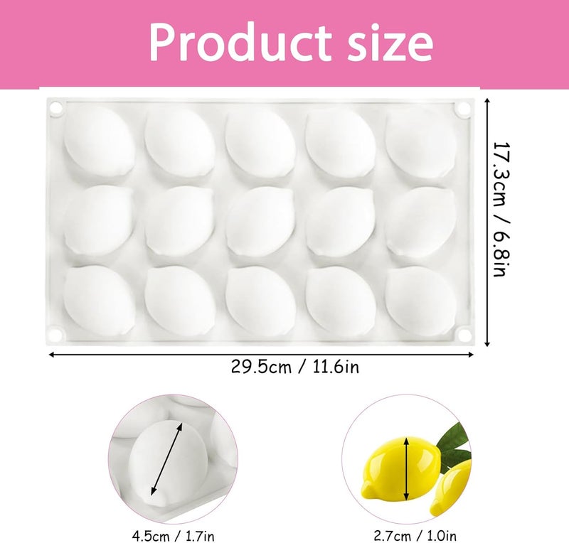 Fchil Silicone Lemon Mold, 15-Cavity Fruit Shape Baking Tray for Desserts, White - Image 2