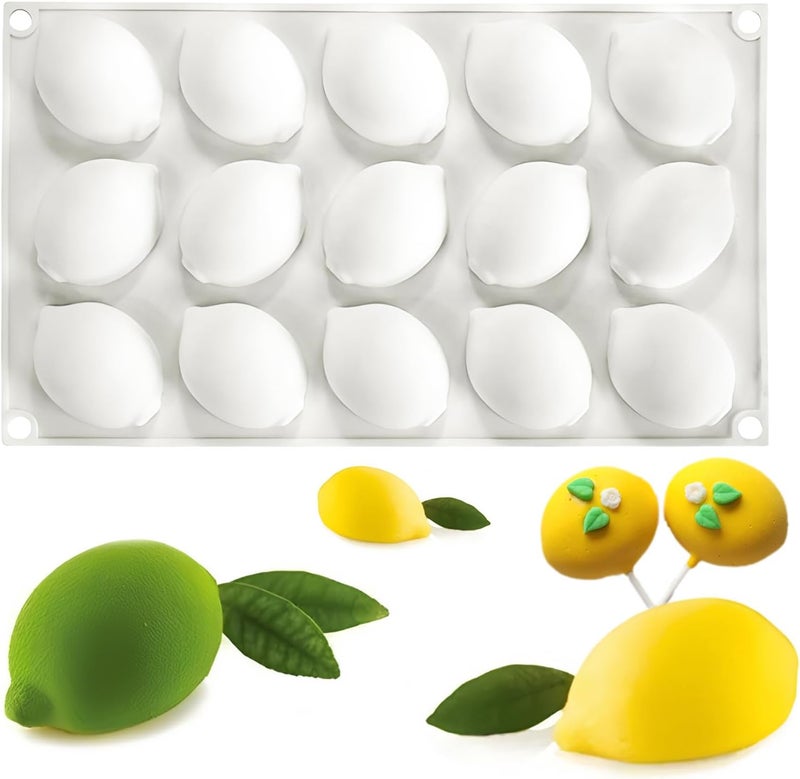 Fchil Silicone Lemon Mold, 15-Cavity Fruit Shape Baking Tray for Desserts, White - Image 1