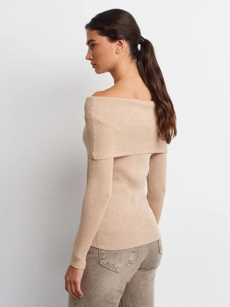 ديلفين Dilvin Fitted Off-Shoulder Ribbed Knit Sweater