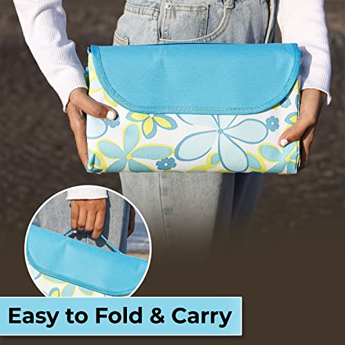 HOKIPO Foldable Picnic Rectangular Blanket Mat With Waterproof Backing For Garden,Beach Camping,Hiking,Travel,Baby Crawl,5X6 Feet,Floral Blue(Ar3919) - Image 3