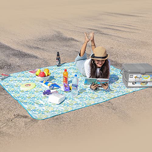 HOKIPO Foldable Picnic Rectangular Blanket Mat With Waterproof Backing For Garden,Beach Camping,Hiking,Travel,Baby Crawl,5X6 Feet,Floral Blue(Ar3919) - Image 5