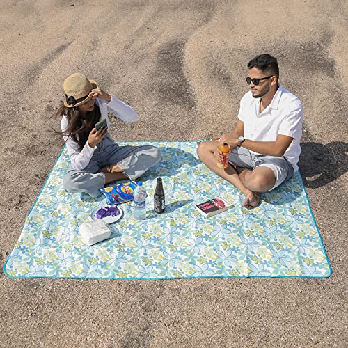 HOKIPO Foldable Picnic Rectangular Blanket Mat With Waterproof Backing For Garden,Beach Camping,Hiking,Travel,Baby Crawl,5X6 Feet,Floral Blue(Ar3919) - Image 1