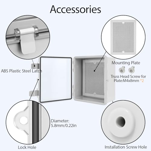 LMioEtool ABS Plastic Dustproof Waterproof IP65 Junction Box Hinged Shell Universal Electrical Project Enclosure Gray, with PC Transparent Clear Cover 8.7 x 6.7 x 4.3inch(220 x170 x110mm) - Image 5
