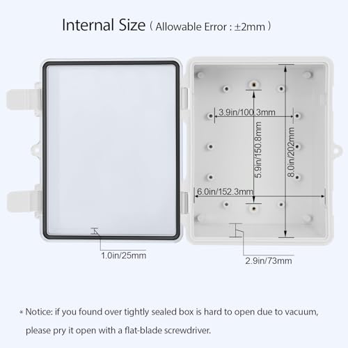 LMioEtool ABS Plastic Dustproof Waterproof IP65 Junction Box Hinged Shell Universal Electrical Project Enclosure Gray, with PC Transparent Clear Cover 8.7 x 6.7 x 4.3inch(220 x170 x110mm) - Image 4