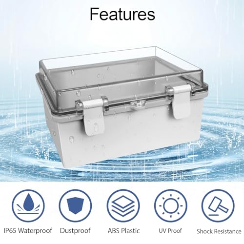LMioEtool ABS Plastic Dustproof Waterproof IP65 Junction Box Hinged Shell Universal Electrical Project Enclosure Gray, with PC Transparent Clear Cover 8.7 x 6.7 x 4.3inch(220 x170 x110mm) - Image 3