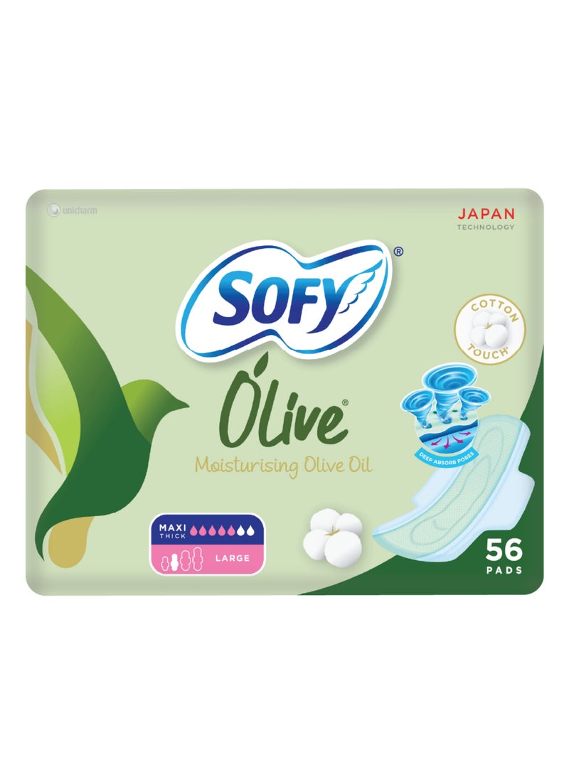 صوفي بزيت الزيتون، رقيقة، كبير، فوط صحية بالأجنحة 56 قِطَع - Image 1