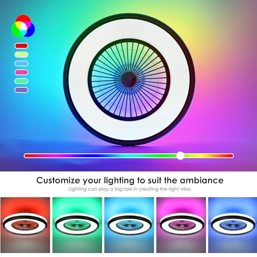 HUMHOLD 24" Low Profile Ceiling Fan with RGB Lights, Bladeless Ceiling Fan with Remote/APP/Voice Control, 6 Speeds Flush Mount Smart Ceiling Fan for Kids Bedroom/Kitchen/Dining Room - Image 4