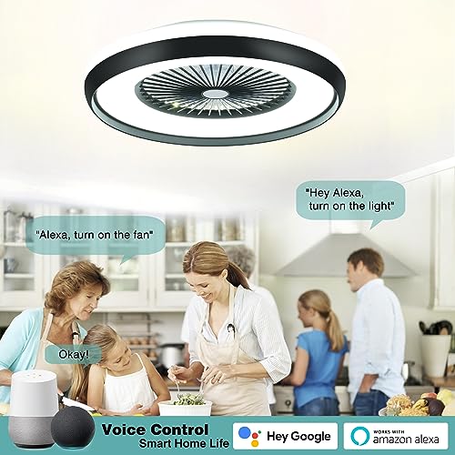 HUMHOLD 24" Low Profile Ceiling Fan with RGB Lights, Bladeless Ceiling Fan with Remote/APP/Voice Control, 6 Speeds Flush Mount Smart Ceiling Fan for Kids Bedroom/Kitchen/Dining Room - Image 2