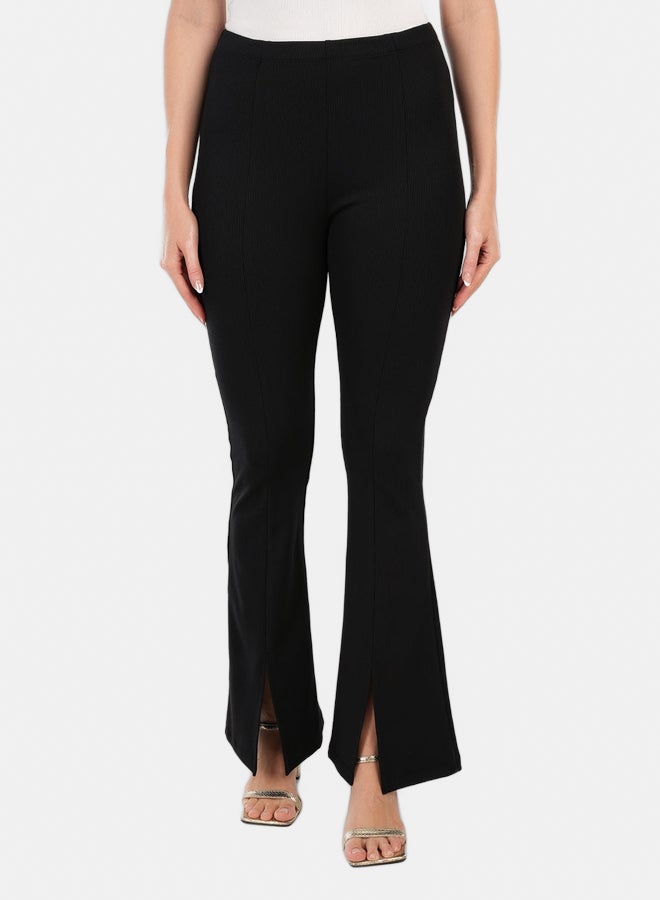 Carina Black Ribbed Flare Pants - Image 1