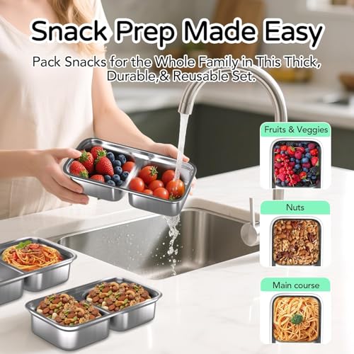 COLBEX Stainless Steel Bento Boxes, 900ML - 2 Compartments Food Storage Containers Snack Boxes with Leakproof Lids, Divided Meal Prep Lunch Box Food Container Dishwasher Safe, Grab and Go Container - Image 3